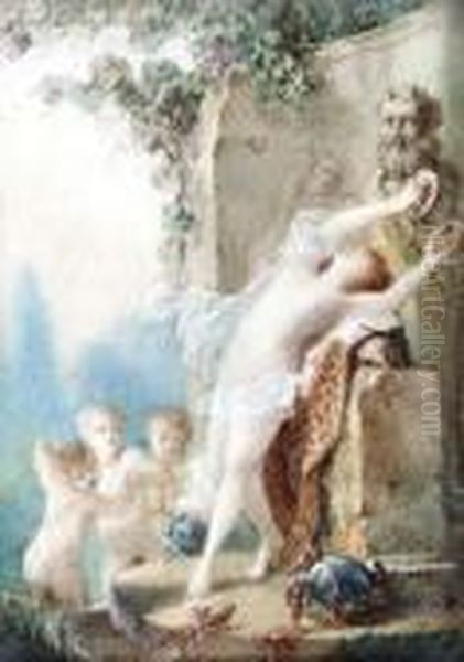 A Dancing Faun Surrounded By Putti Oil Painting by Jacques Philippe Caresme