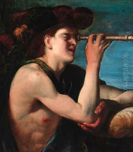 Portrait of a mariner, half-length, holding a telescope Oil Painting by Jan Van Bijlert