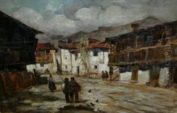 Strada Di Paese Con Contadini Oil Painting by Vittore Antonio Cargnel