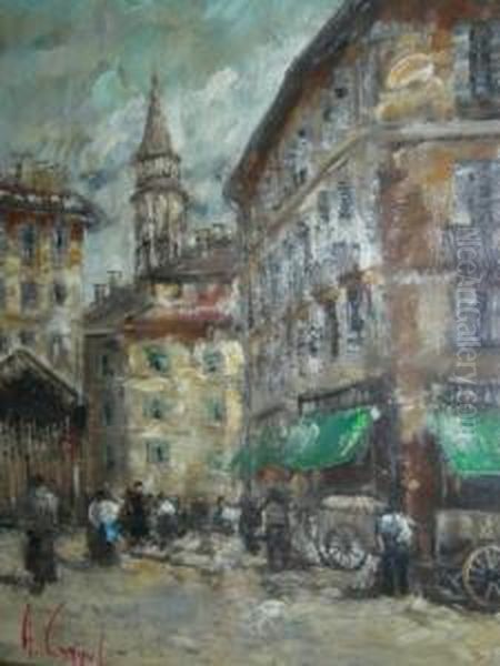 Piazza Santo Stefano A Milano Oil Painting by Vittore Antonio Cargnel