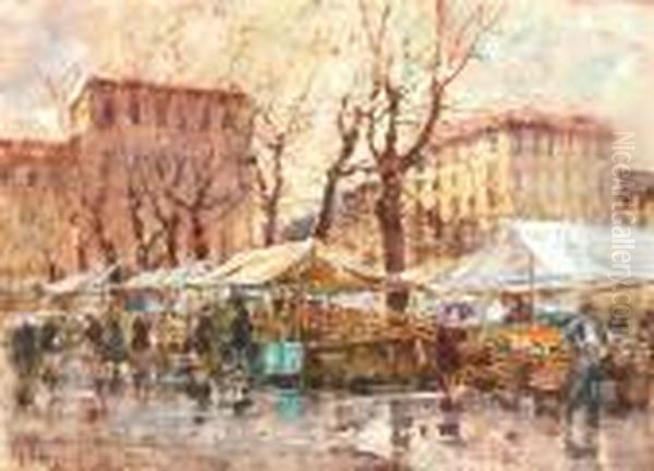 Mercato Dopo La Pioggia Oil Painting by Vittore Antonio Cargnel