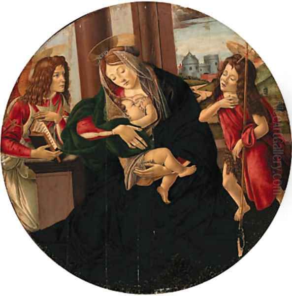 The Madonna and Child enthroned with an Angel and the Infant Saint John the Baptist Oil Painting by Sandro Botticelli