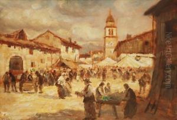 La Fiera Disanta Tecla - Farra Di Valpagi Oil Painting by Vittore Antonio Cargnel