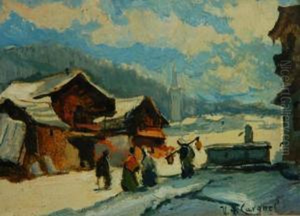 Paesino Innevato Del Cadore Oil Painting by Vittore Antonio Cargnel