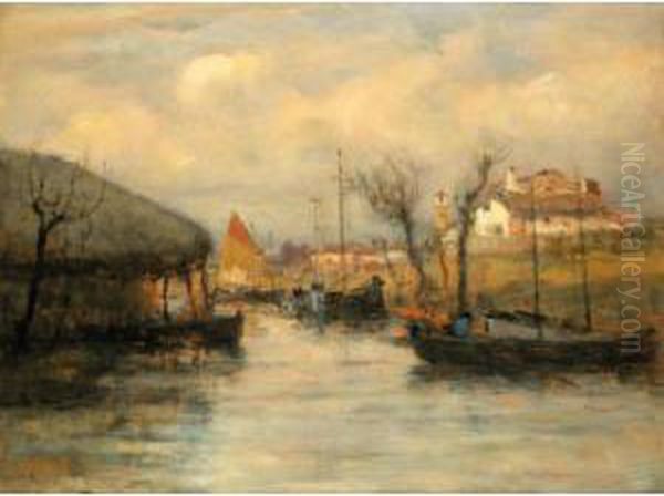 Canale Di Cavanella Oil Painting by Vittore Antonio Cargnel