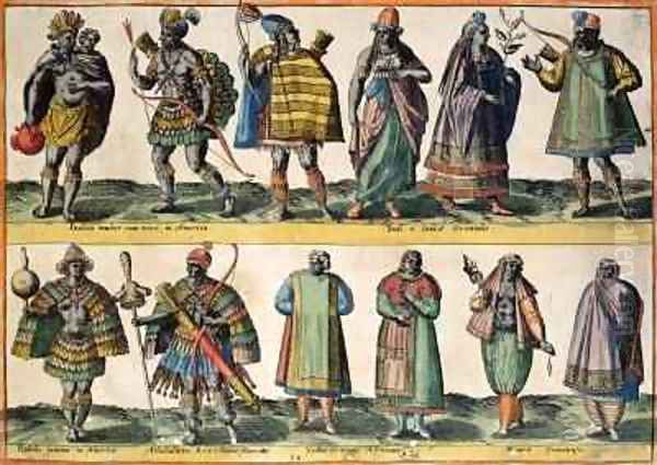 North American Indians, Indian and Oriental Costumes, South American Indians and African and Moorish Costumes, from 'Costumes of Different Nations of Europe, Asia, Africa and America' Oil Painting by Abraham de Bruyn