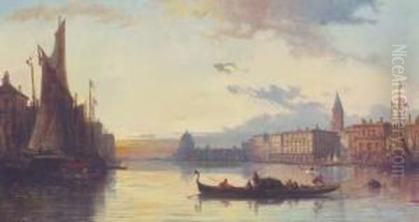 The Grand Canal With Gondolas At Dusk Oil Painting by Joseph Kuwasseg Carl