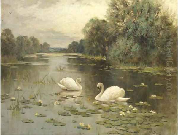 The lily pool Oil Painting by Albert E. Bailey