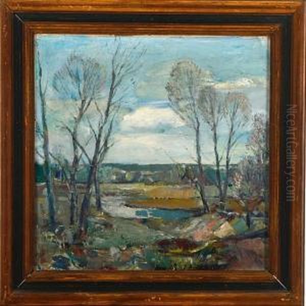 A Landscape Scenery. Signed Hugo Carlberg Oil Painting by Hugo Carlberg