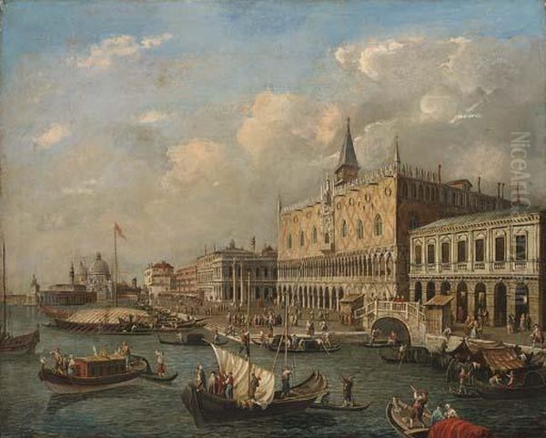 The Bacino Di San Marco, Venice, Looking West With The Doge'spalace And The Piazzetta Oil Painting by Luca Carlevarijs