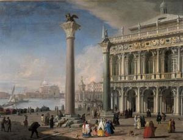 Venezia: La Piazzetta Di San 
Marco Verso Le Colonne, La Libreria,con La Chiesa Del Redentore E La 
Punta Della Dogana Oil Painting by Luca Carlevarijs