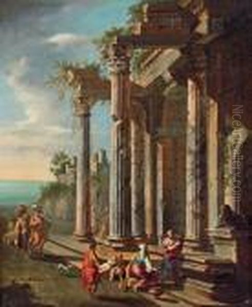 Capriccio Architettonico Con Figure Oil Painting by Alberto Carlieri