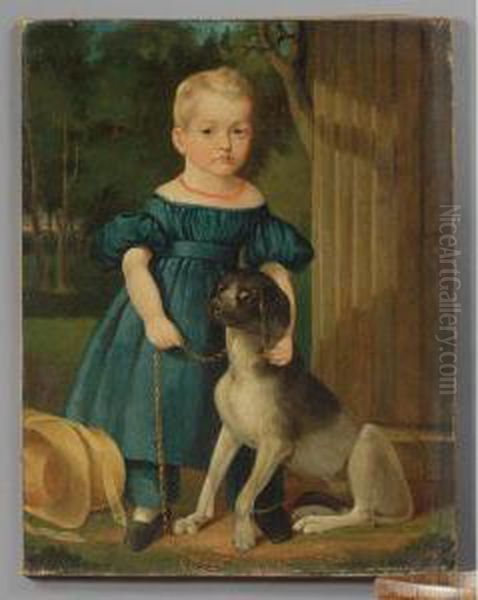 Portrait Of A Young Girl With Dog Oil Painting by John Carlin