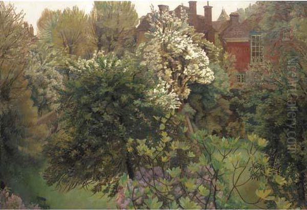 Downshire Hill Garden Oil Painting by Hilda Carline