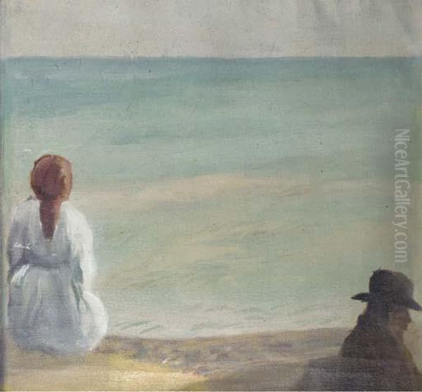 Figures On A Beach At Seaford Oil Painting by Hilda Carline