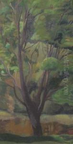 Tree By The Pond Oil Painting by Hilda Carline