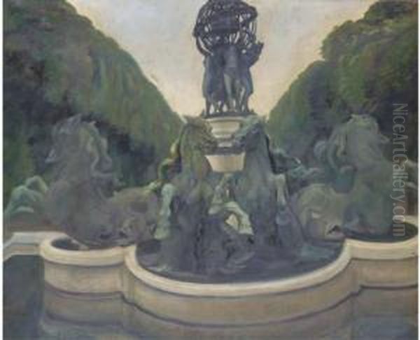 The Fountain In Luxembourg Gardens Oil Painting by Hilda Carline