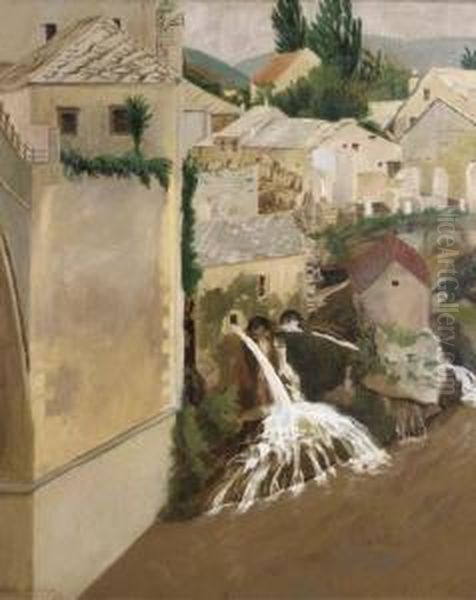 Waterfall, Mostar Oil Painting by Hilda Carline