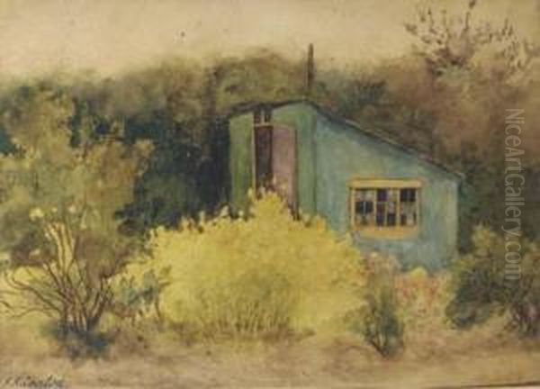 A Small House In A Landscape; The Stream Oil Painting by Hilda Carline