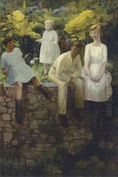 Count Tossa's Children Oil Painting by Hilda Carline