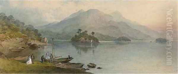 Figures on the edge of Lake Killarney Oil Painting by Charles Frederick Buckley