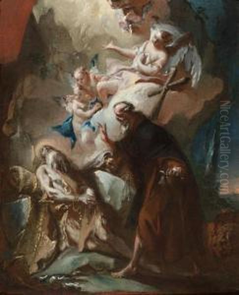 Saint Anthony Finds Saint Paul. Sketch For An Altarpiece In Monzacathedral. Oil Painting by Carlo Innocenzo Carloni