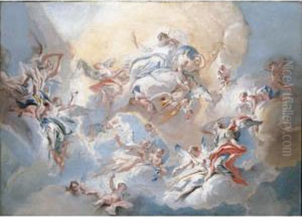 God The Father And Angels In Glory Oil Painting by Carlo Innocenzo Carloni