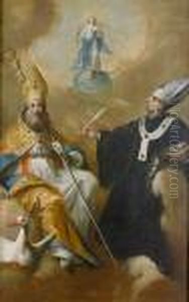 Die Heiligen Geminianus Von Modena Und Andrea Corsini. Oil Painting by Carlo Innocenzo Carloni