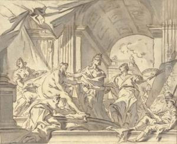 Alexander Presenting Campaspe To Apelles Oil Painting by Carlo Innocenzo Carloni