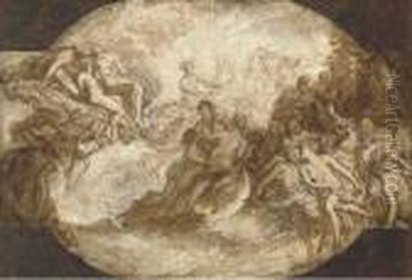 Apollo In His Chariot: A Modello For A Ceiling Oil Painting by Carlo Innocenzo Carloni