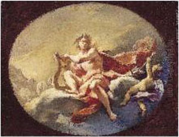 Apollon Appuye Sur Sa Lyre Et L'amour Derobant Une Fleche Oil Painting by Carlo Innocenzo Carloni