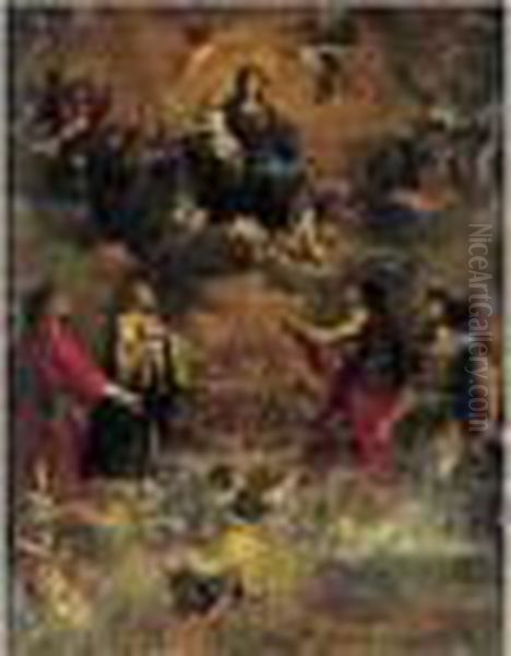 La Vierge En Gloire Avec Saint 
Georges, Saint Jean-baptiste, Saint Bernard Et Saint Laurent Oil Painting by Giovanni Battista Carlone