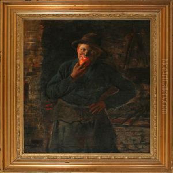 A Smith Apprentice Eating An Apple Oil Painting by Carl Christian E. Carlsen