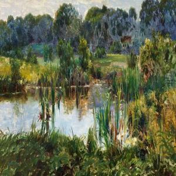 Landscape With A Smalllake Oil Painting by Carl Christian E. Carlsen