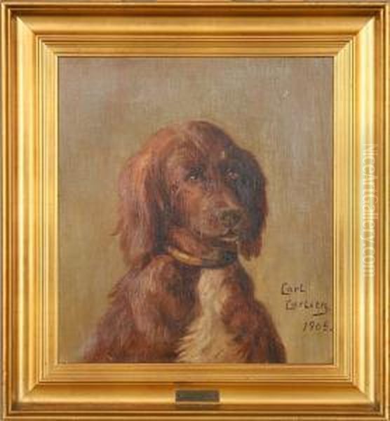 Portrait Of A Hunting Dog Oil Painting by Carl Christian E. Carlsen