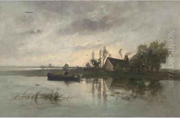 Fishing on the river at dusk Oil Painting by George A. Boyle