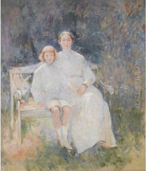 Portrait Study Of The Artist's Wife And Son, Dines Oil Painting by Emil Carlsen