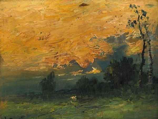 Sunset over the meadows Oil Painting by George Boyle