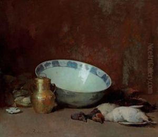 Still Life With Brass Urn Oil Painting by Emil Carlsen