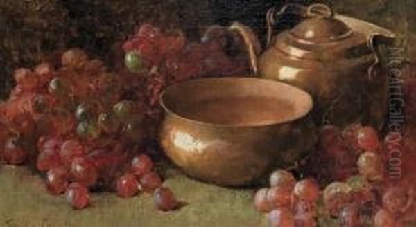 Still Life With Grapes And Copper Pots Oil Painting by Emil Carlsen