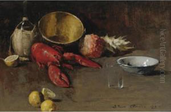 Still Life With Lemons And Lobster Oil Painting by Emil Carlsen