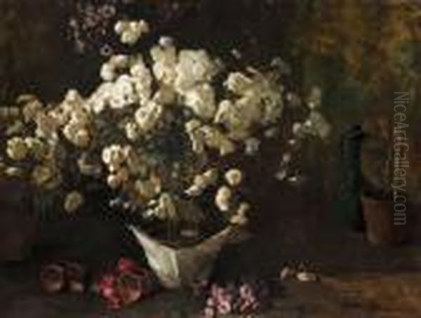 Still Life Of Chrysanthemums Oil Painting by Emil Carlsen