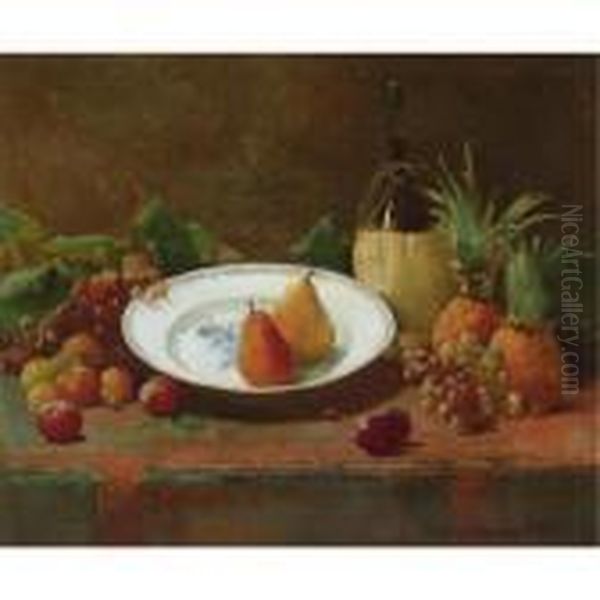 Still Life With Fruit And Wine Jug Oil Painting by Emil Carlsen