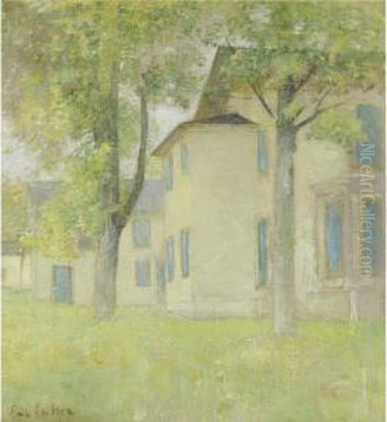 House With Blue Shutters Oil Painting by Emil Carlsen