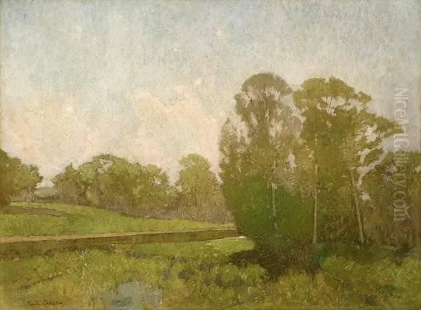 Stream In Landscape Oil Painting by Emil Carlsen