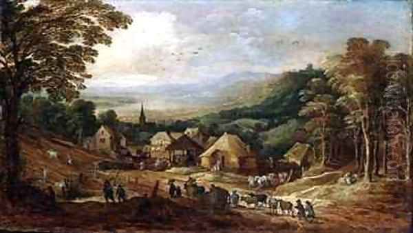 Autumnal Landscape with Peasants Oil Painting by J. & Momper, J.de Brueghel