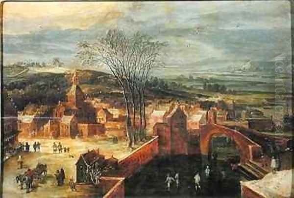 Landscape with Skaters Oil Painting by J. & Momper, J.de Brueghel