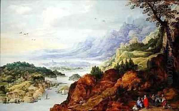 Landscape with Travellers Resting Oil Painting by J. & Momper, J.de Brueghel