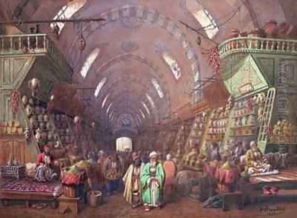 A Bazaar in Constantinople Oil Painting by Jean Brindesi