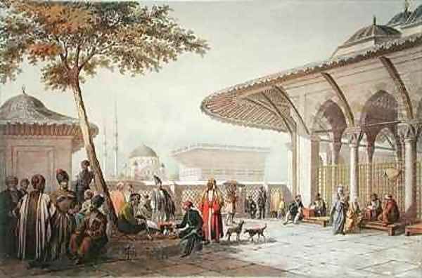 Interior of the Courtyard of the Top-Hani Mosque Oil Painting by Jean Brindesi